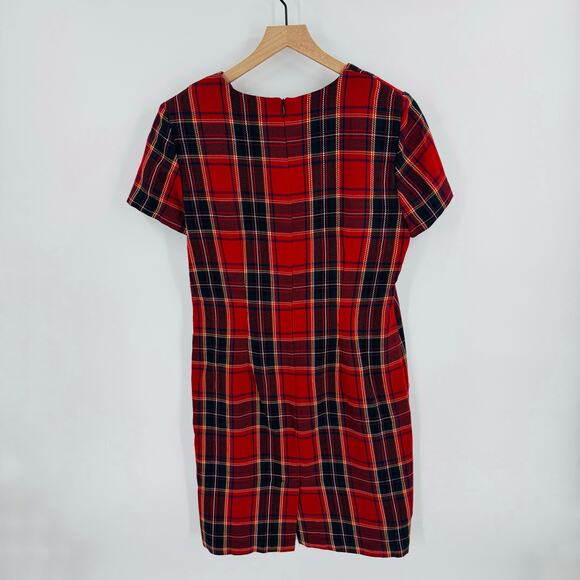 Vintage Positive Attitude Red Tartan Plaid Dress Size 12 USA 80s Holiday Classic - Picture 2 of 8